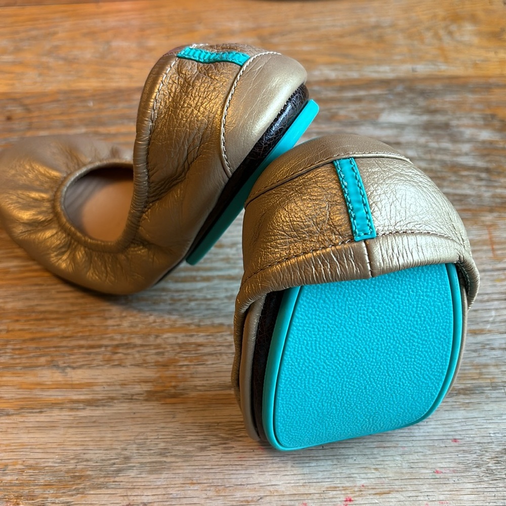 TIEKS by Gavrieli Gold Leather Slip On Ballet Flats Shoes